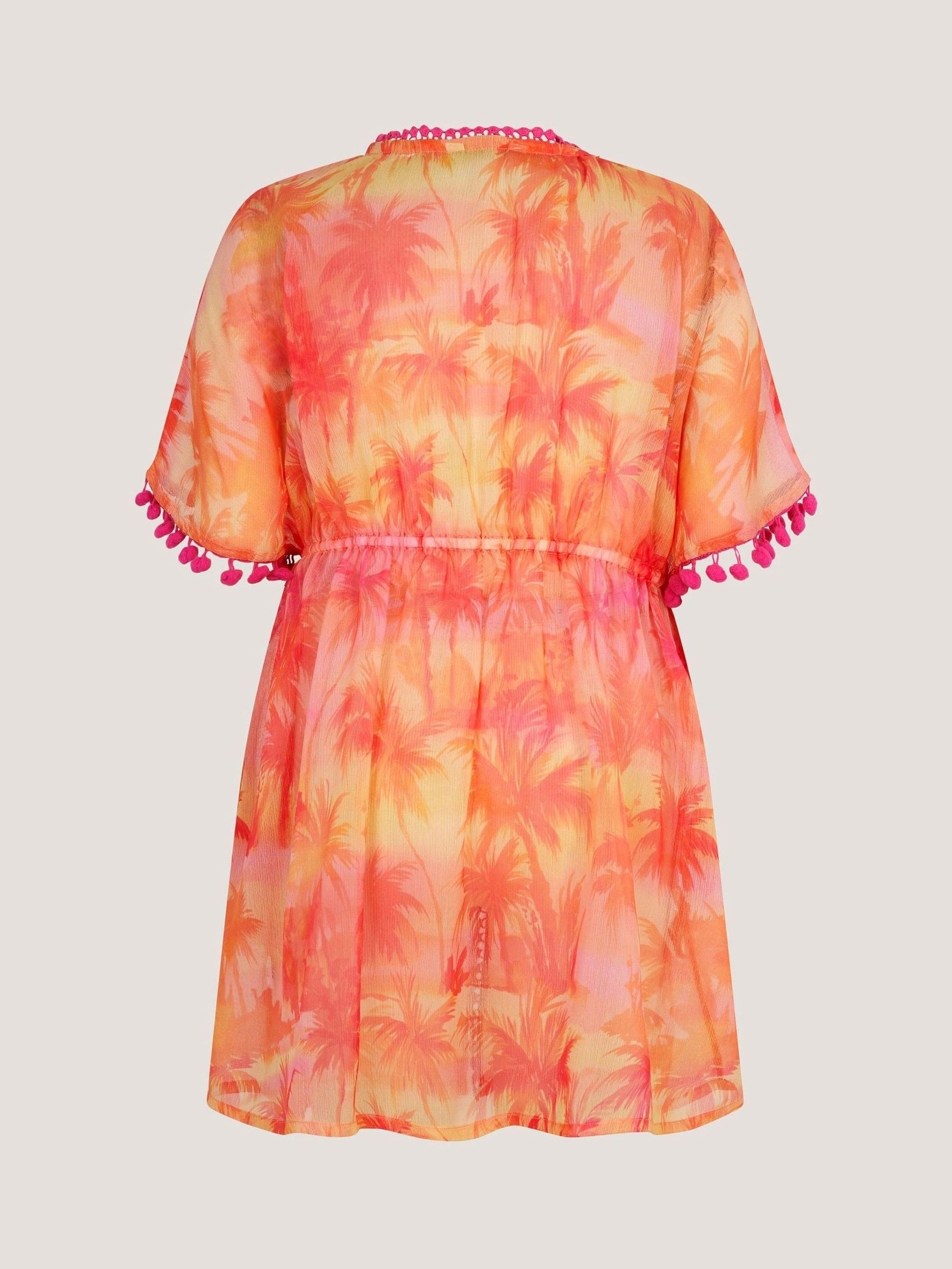 Monsoon Orange Palm Print Pom Pom Kaftan image 4