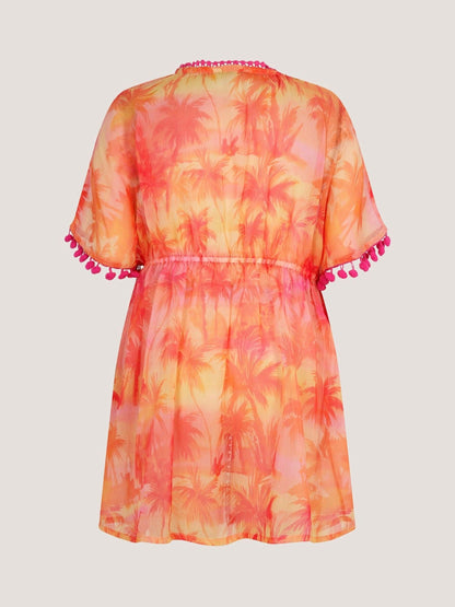 Monsoon Orange Palm Print Pom Pom Kaftan image 4