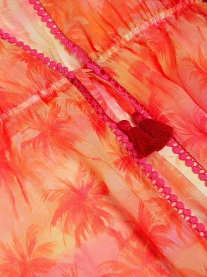 Monsoon Orange Palm Print Pom Pom Kaftan image 5