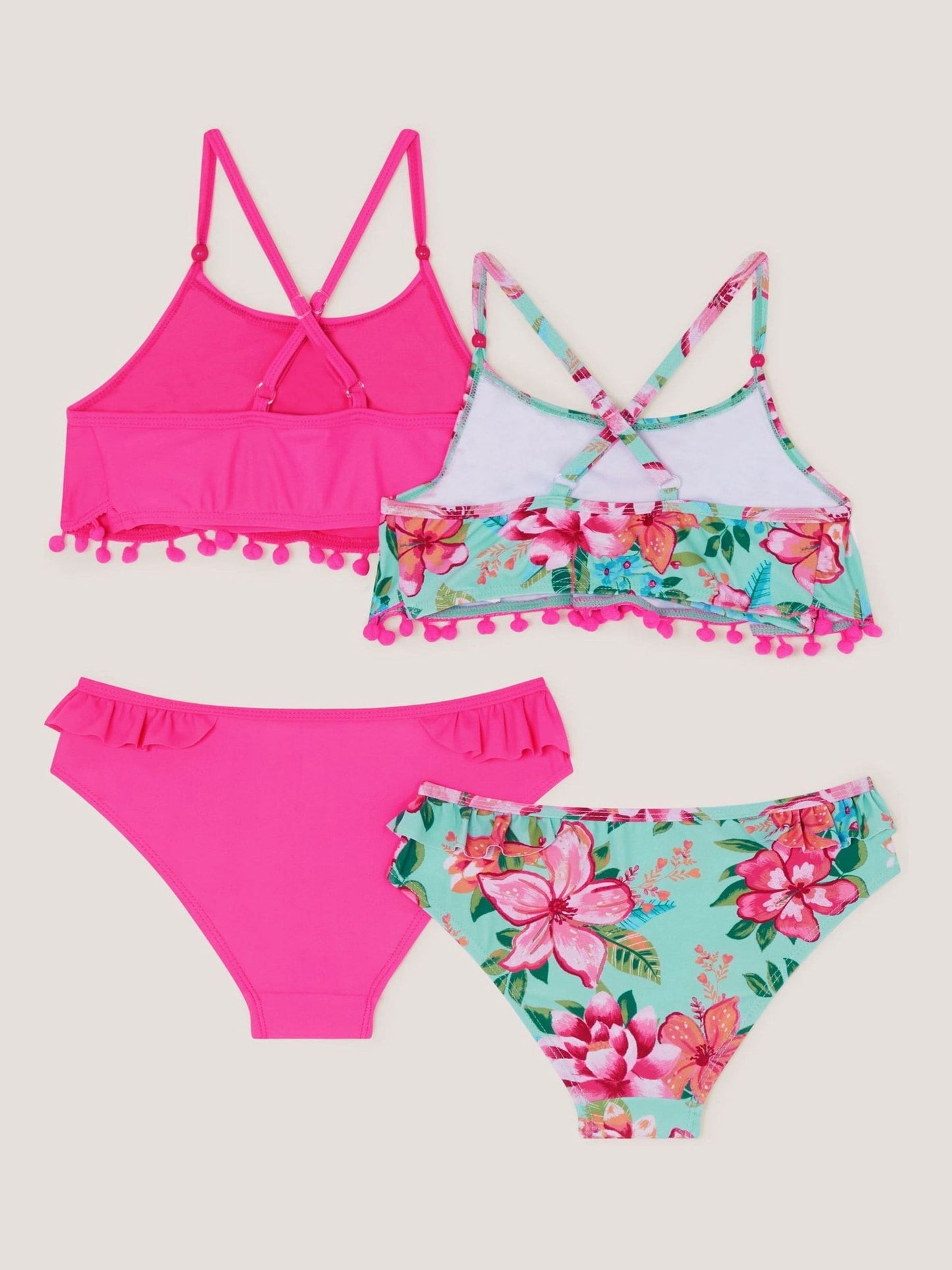 Monsoon Pink Floral & Plain Bikini Set 2 Pack image 1