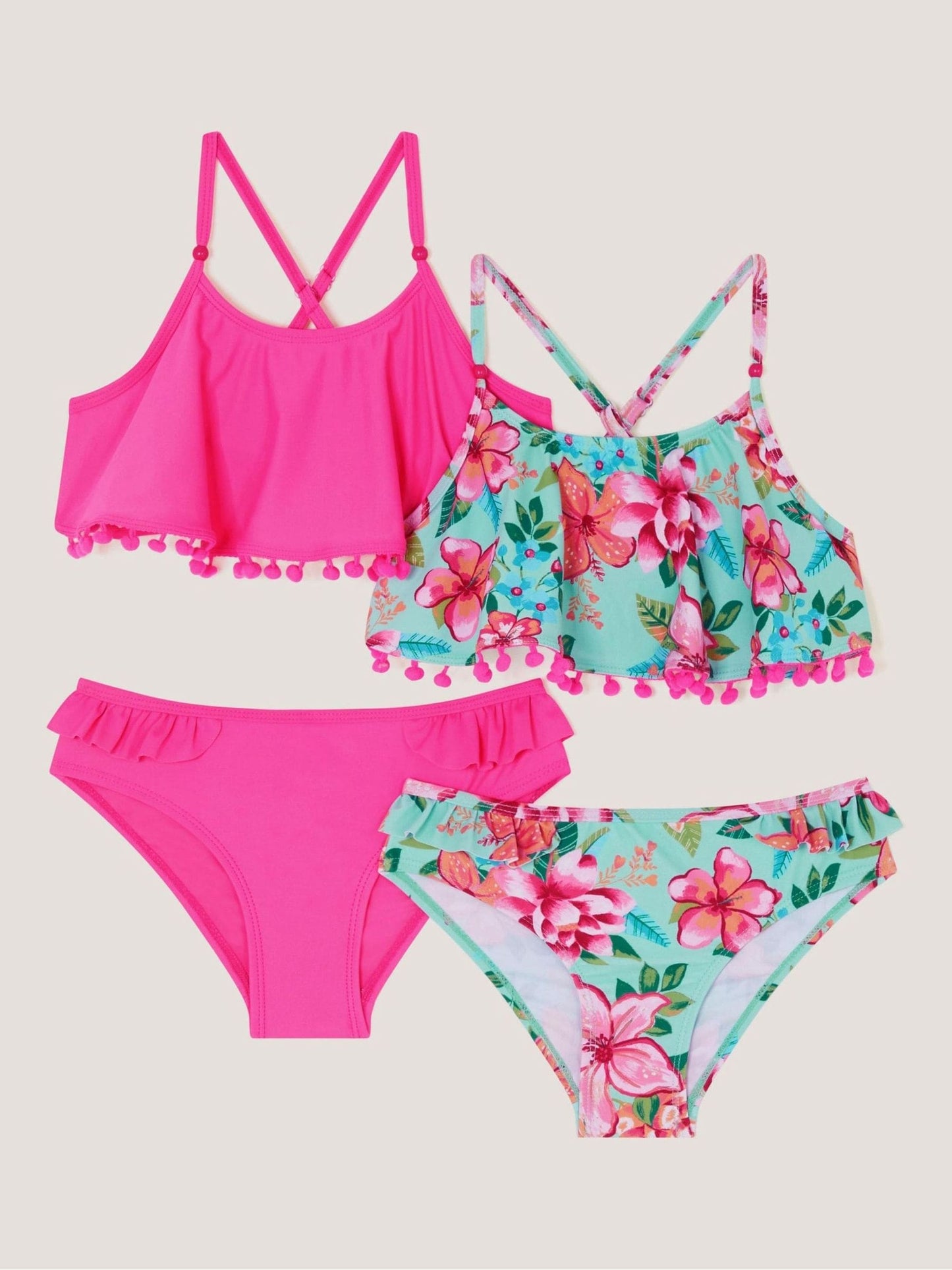 Monsoon Pink Floral & Plain Bikini Set 2 Pack image 2