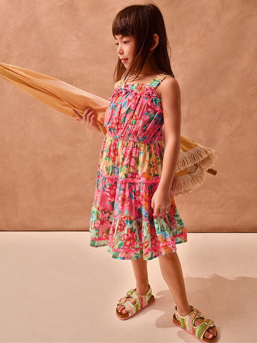 Dsiney Kidz - Monsoon Pink Tropical Flower Print Scallop Trim Dress image 1