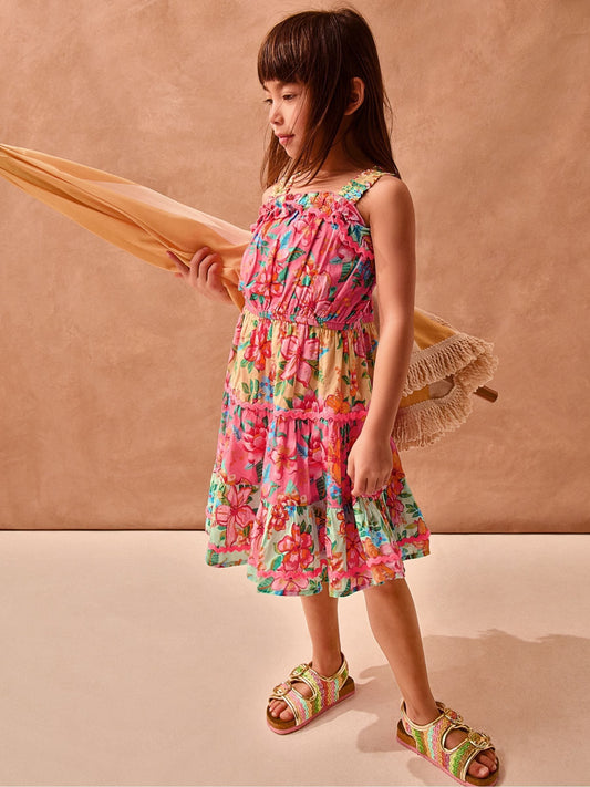 Monsoon Pink Tropical Flower Print Scallop Trim Dress image 1