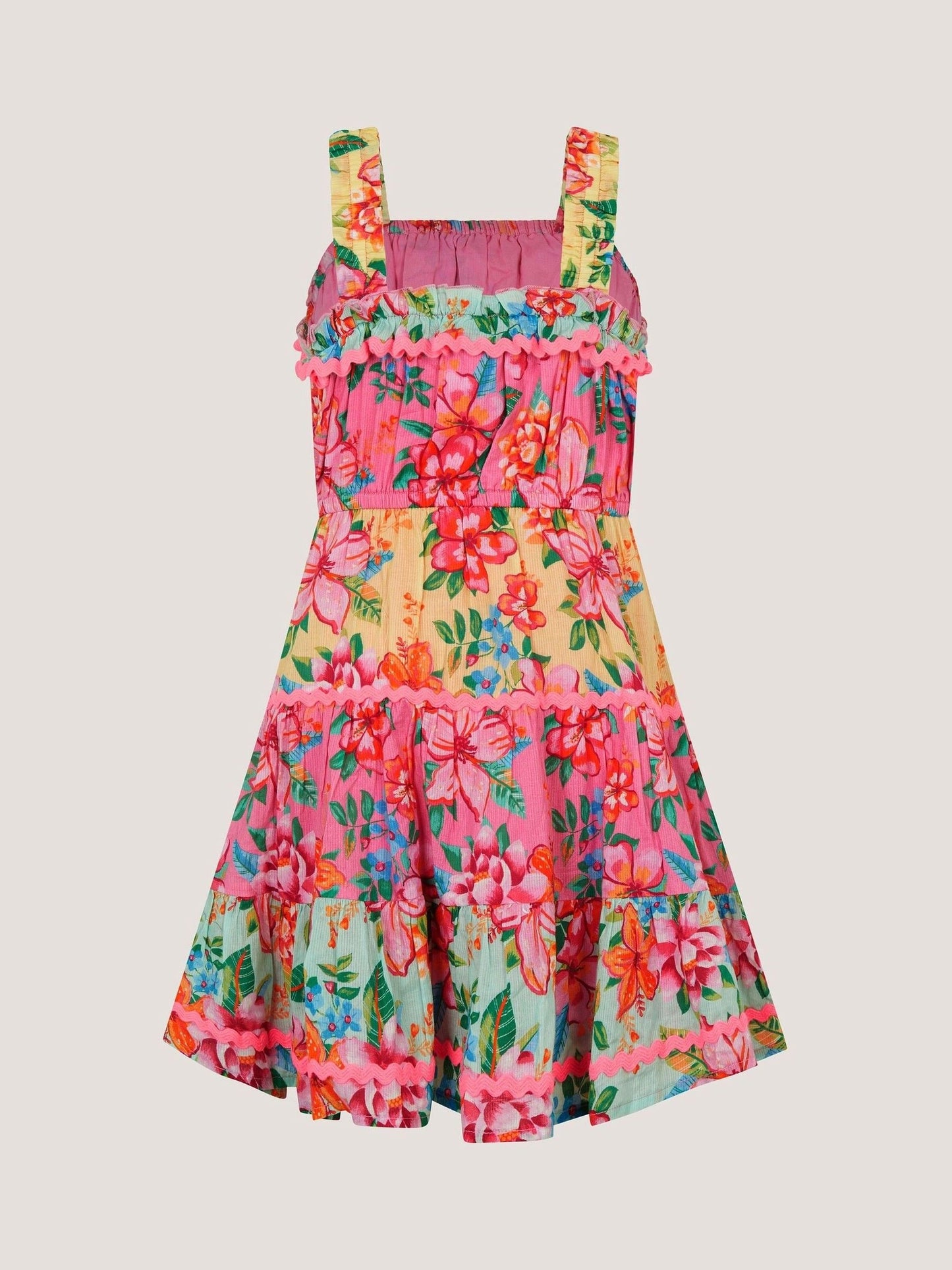 Monsoon Pink Tropical Flower Print Scallop Trim Dress image 3