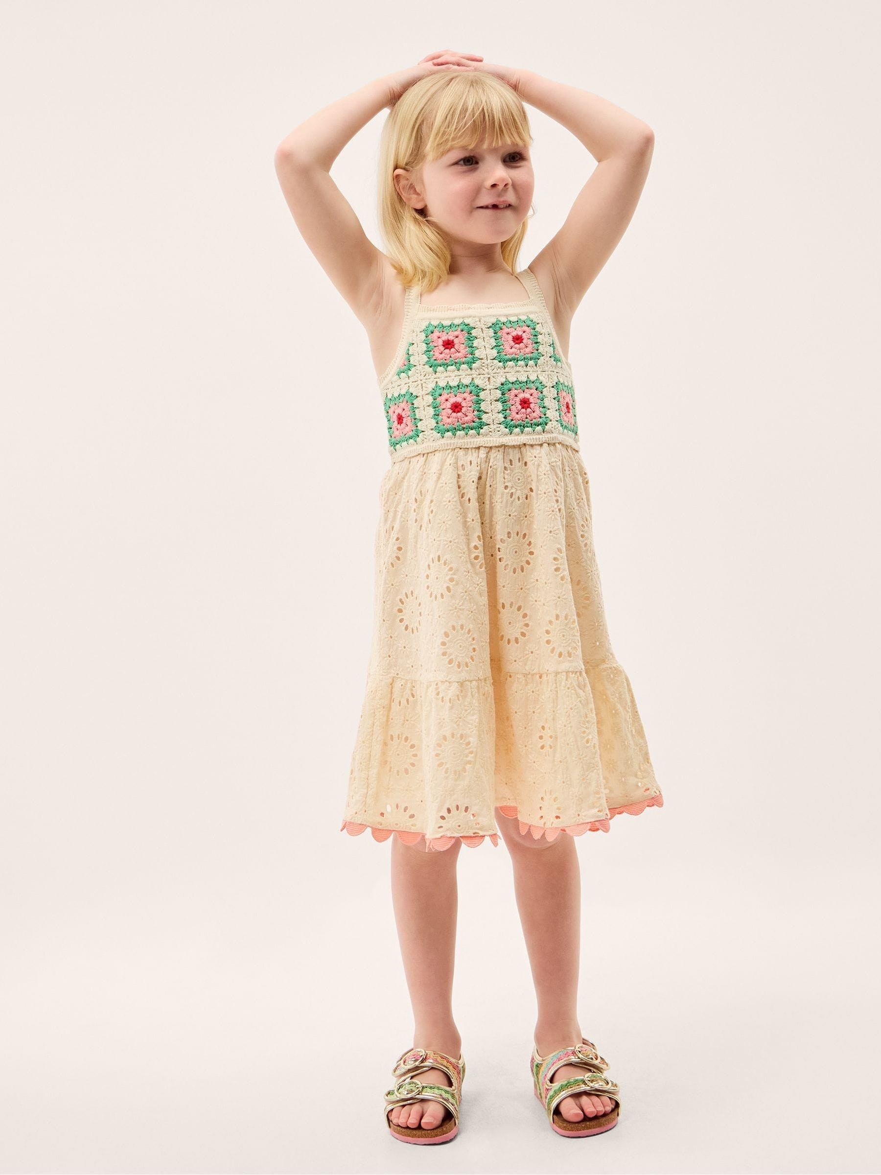 Monsoon Yellow Crochet Broderie Dress image 1