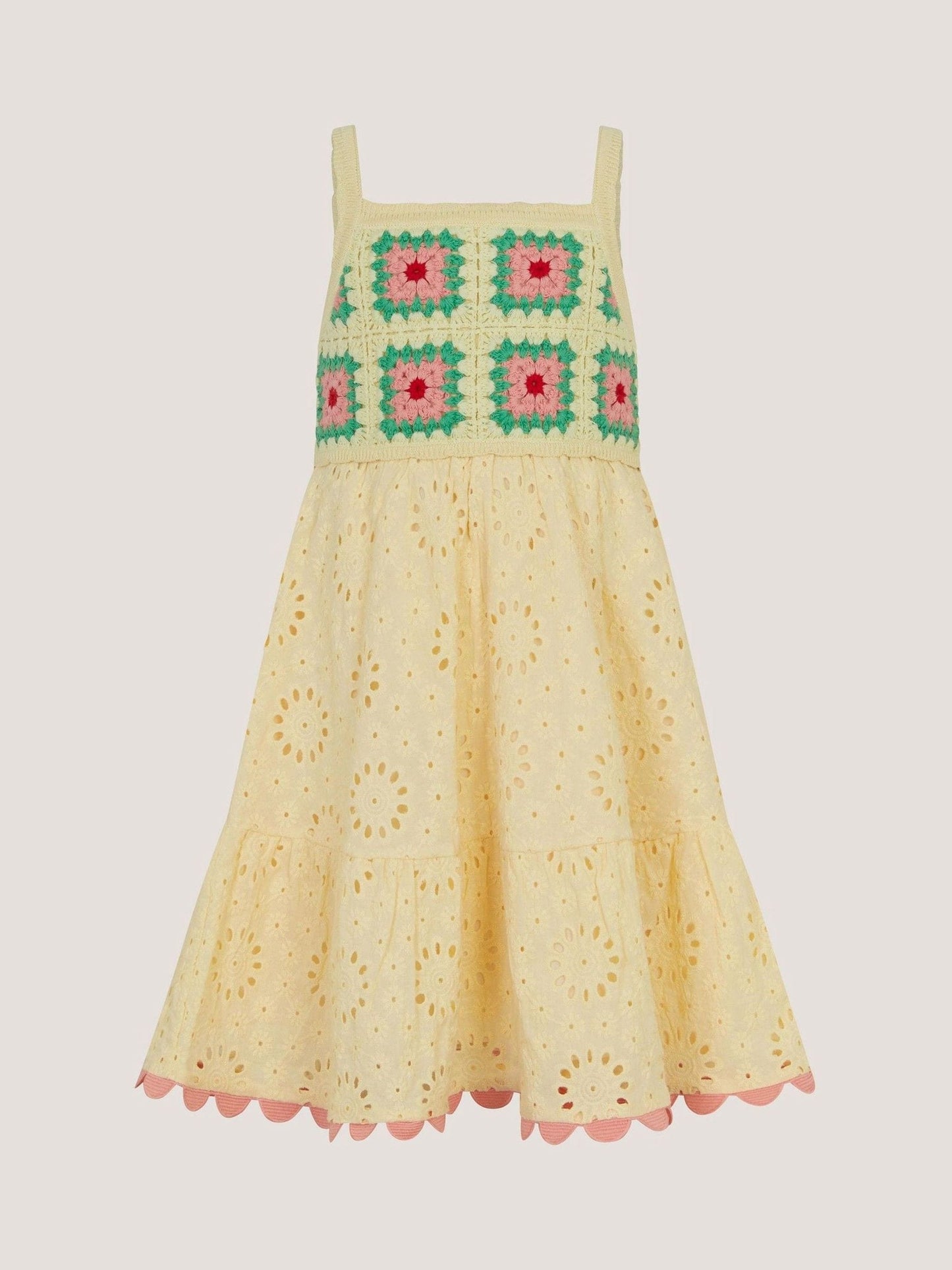 Monsoon Yellow Crochet Broderie Dress image 2