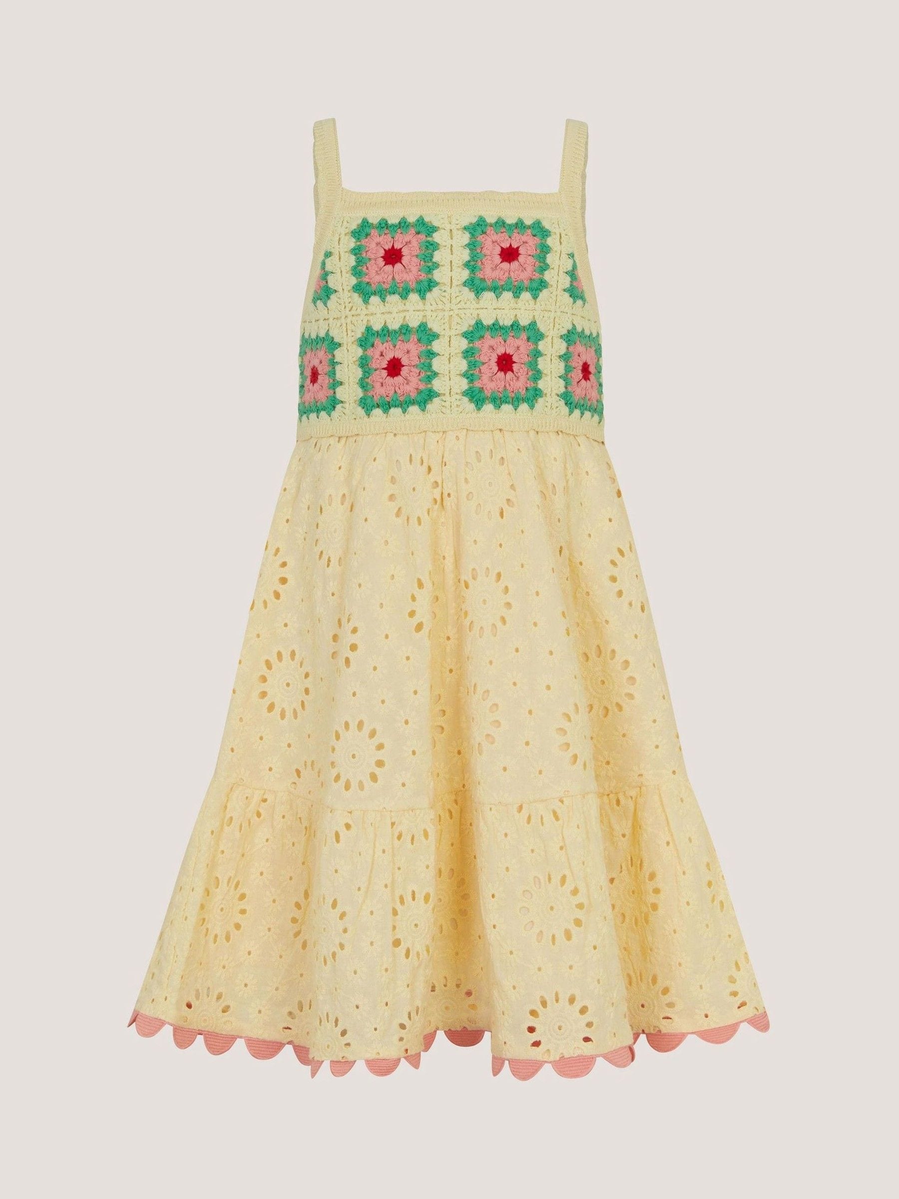 Monsoon Yellow Crochet Broderie Dress image 2
