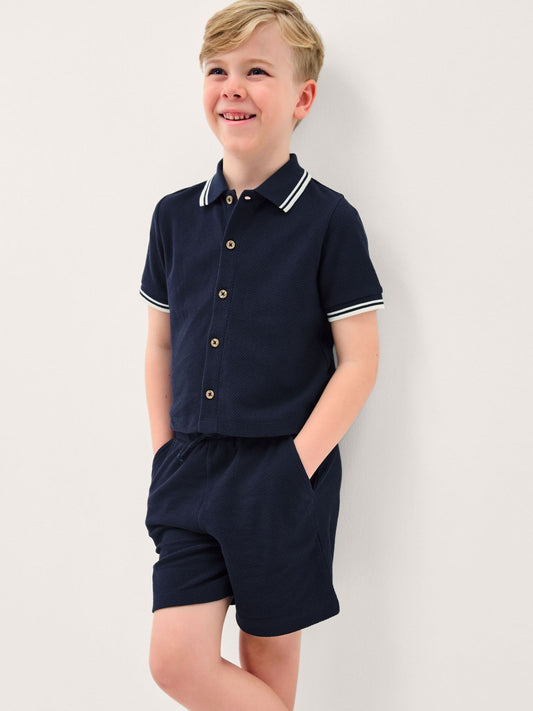 Monsoon Navy Jersey Polo Shirt & Shorts Set image 1