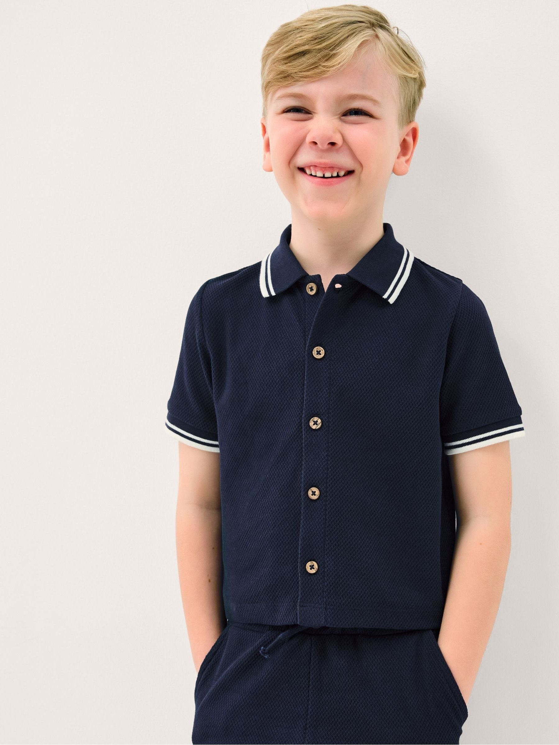 Monsoon Navy Jersey Polo Shirt & Shorts Set image 2
