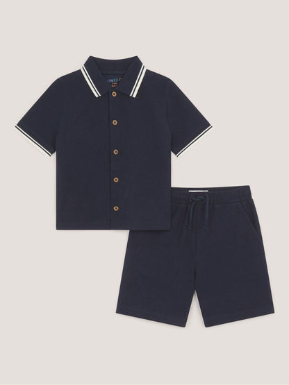 Monsoon Navy Jersey Polo Shirt & Shorts Set image 3