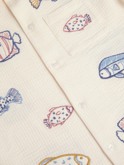 Dsiney Kidz - Monsoon Cream Embroidered Fish Short Sleeve Shirt image 4