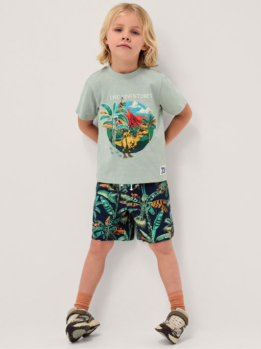 Monsoon Green Dinosaur Print T-Shirt & Shorts Set image 1