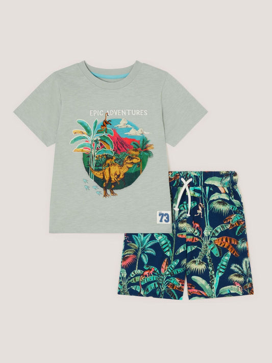 Monsoon Green Dinosaur Print T-Shirt & Shorts Set image 2