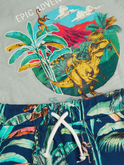 Monsoon Green Dinosaur Print T-Shirt & Shorts Set image 4