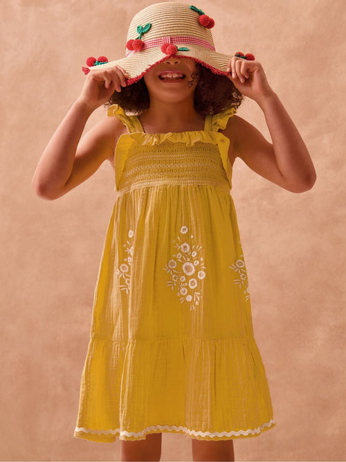 Dsiney Kidz - Monsoon Yellow Floral Embroidered Frill Dress image 1