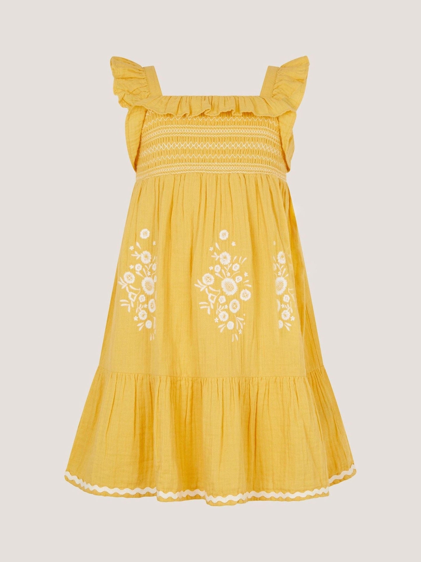 Monsoon Yellow Floral Embroidered Frill Dress image 2