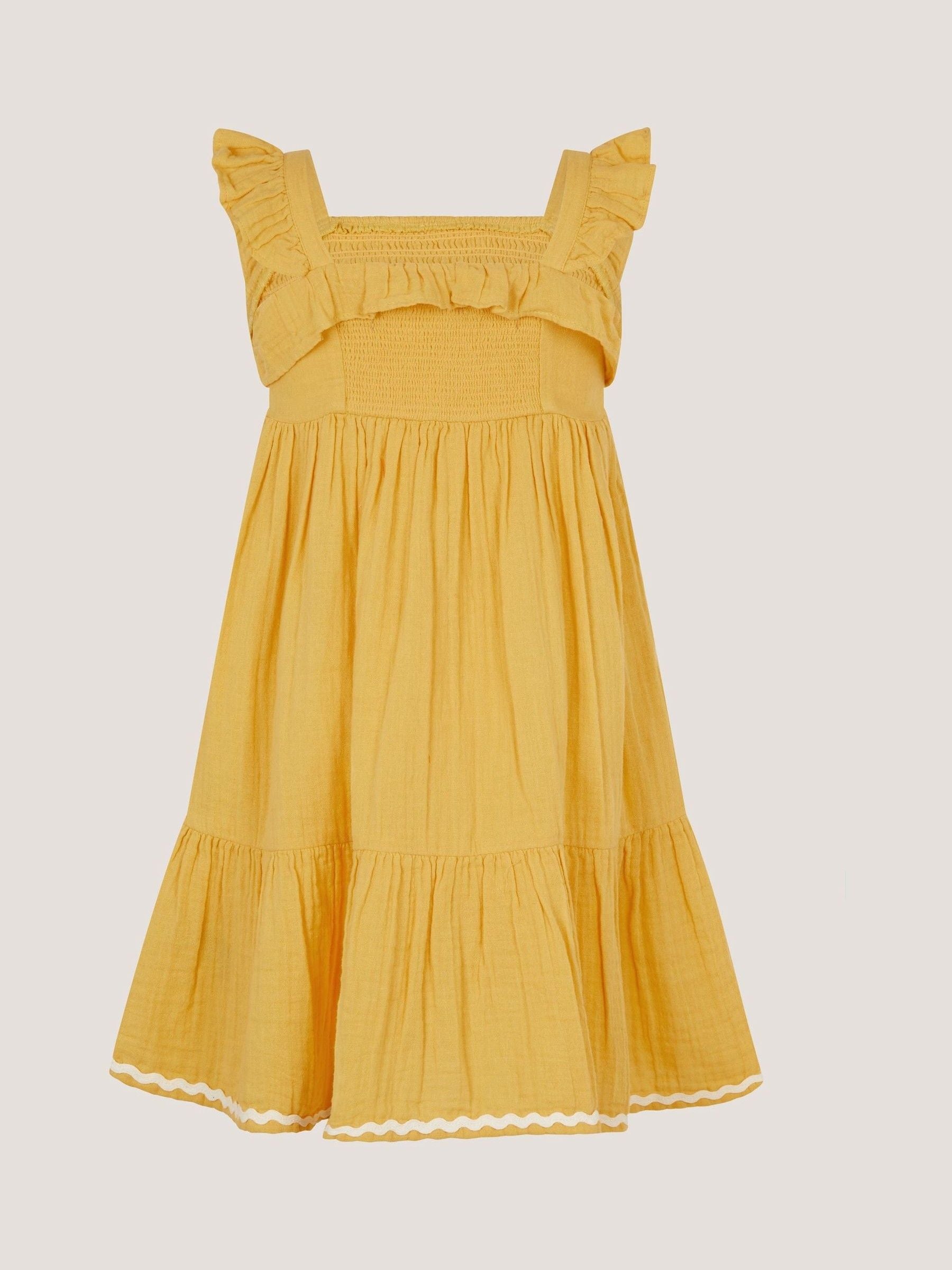 Monsoon Yellow Floral Embroidered Frill Dress image 3