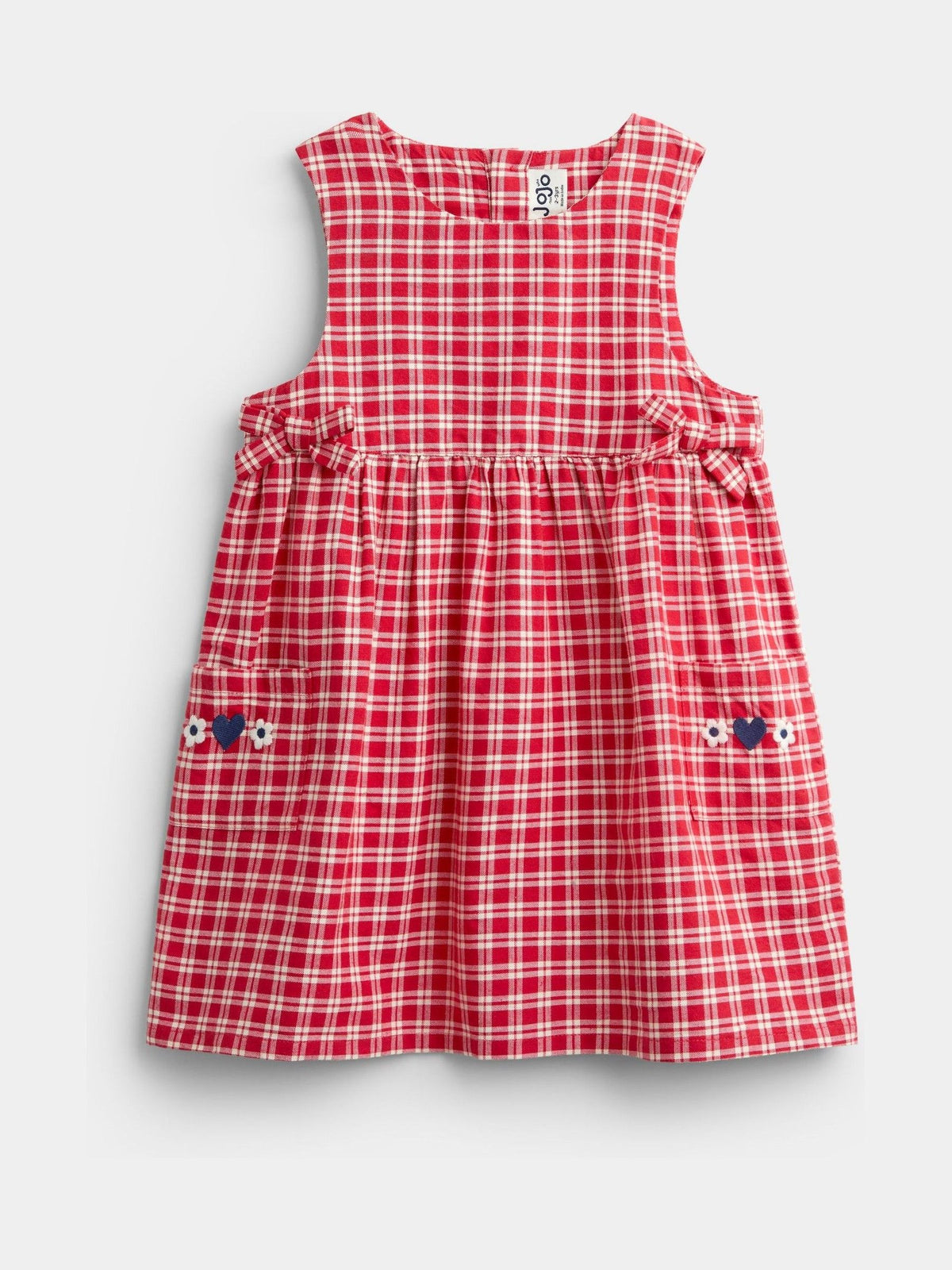 JoJo Maman Bébé Bright Red Check Embroidered Pinafore Dress & Blouse Set - image 4
