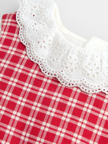 JoJo Maman Bébé Bright Red Check Embroidered Pinafore Dress & Blouse Set - image 6