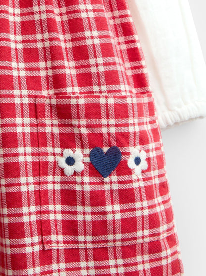 JoJo Maman Bébé Bright Red Check Embroidered Pinafore Dress & Blouse Set - image 7
