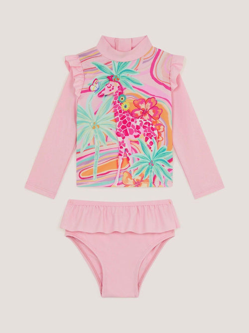 Dsiney Kidz - Monsoon Pink Baby Giraffe Print Rash Vest Swim Set image 1
