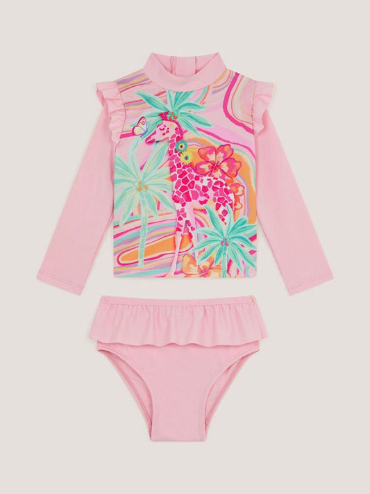Dsiney Kidz - Monsoon Pink Baby Giraffe Print Rash Vest Swim Set image 1
