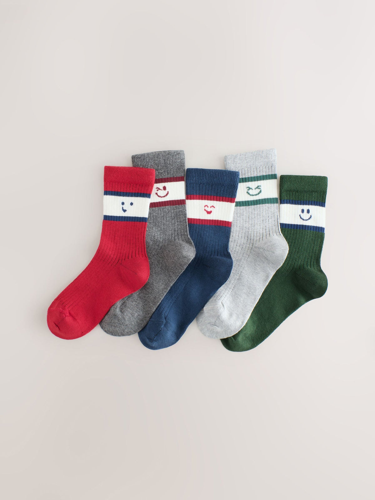 Green/Grey Cushioned Footbed Cotton Rich Ribbed Socks 5 Pack - image 1