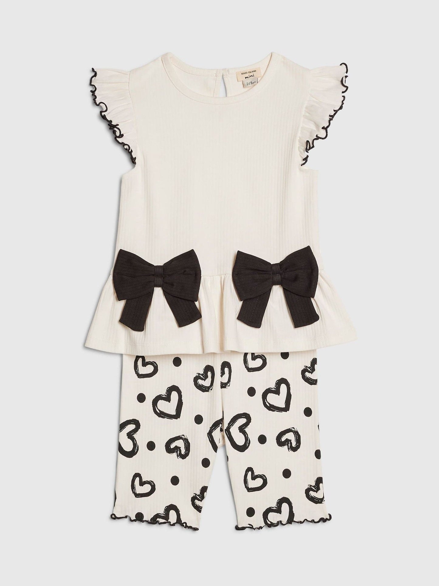 River Island Cream Peplum Bow Top & Rib Shorts Set image 3