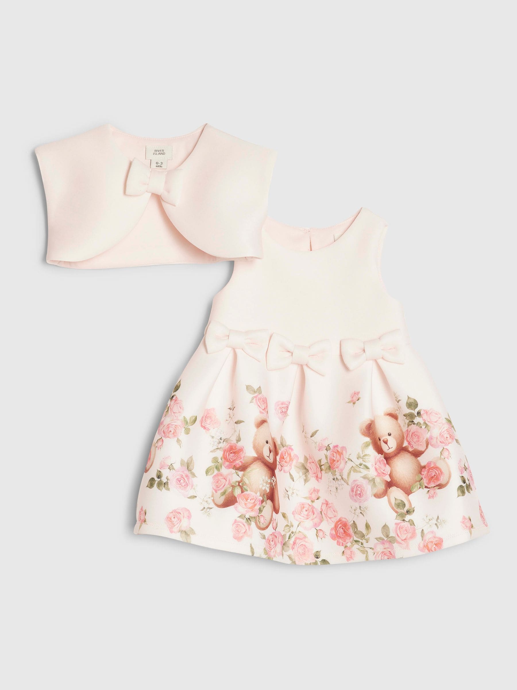 Dsiney Kidz - River Island Pink Bear Bow Floral Scuba Dress image 1