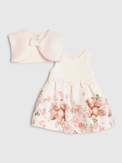 Dsiney Kidz - River Island Pink Bear Bow Floral Scuba Dress image 1