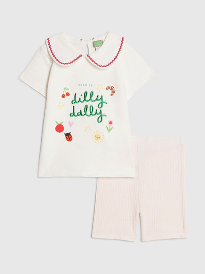 River Island Pink Abbie Rosie Dilly Dally Collar T-Shirt & Cycle Shorts Set image 1