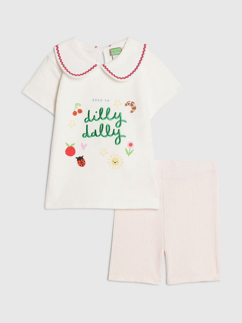 Dsiney Kidz - River Island Pink Abbie Rosie Dilly Dally Collar T-Shirt & Cycle Shorts Set image 1