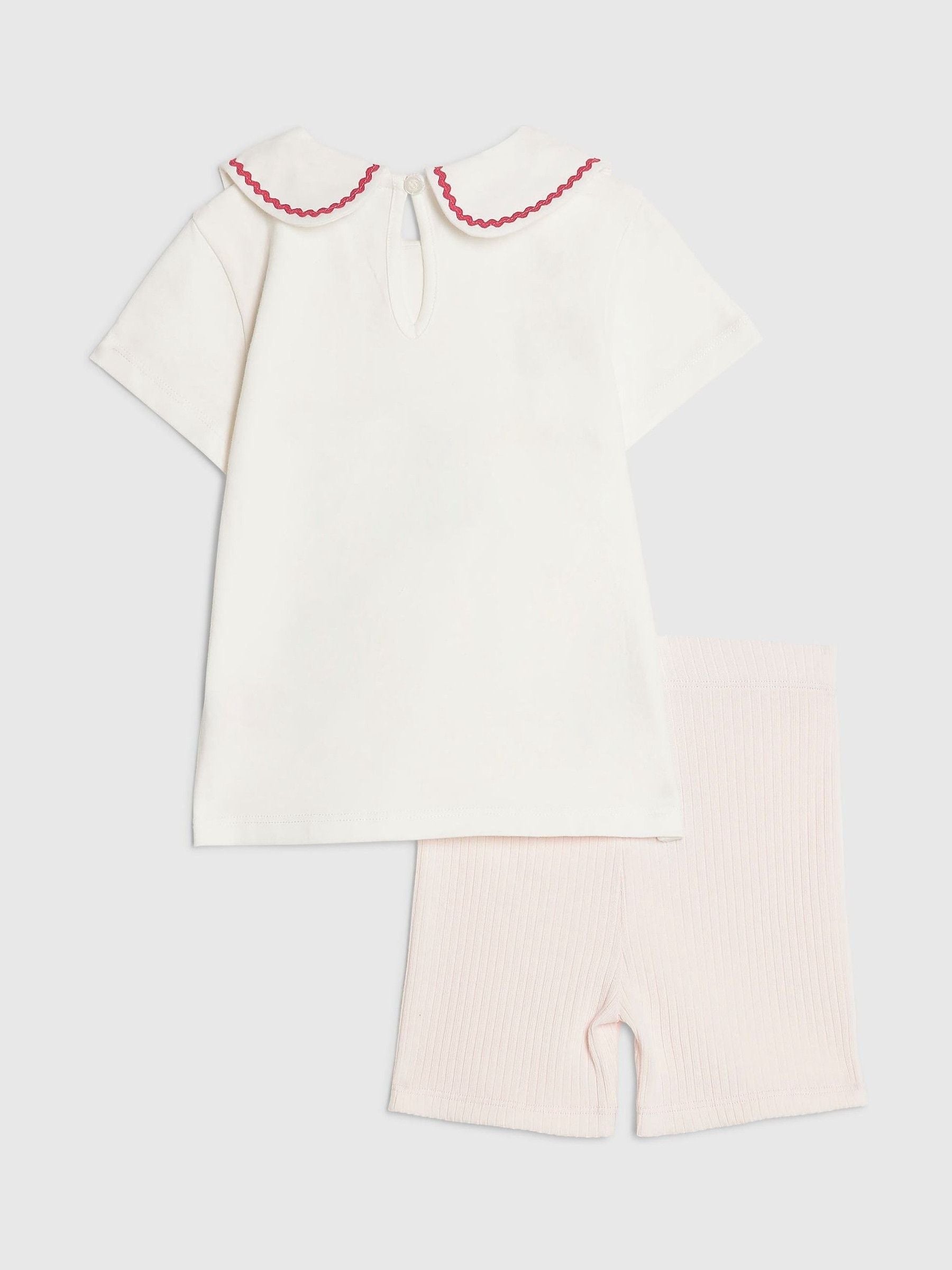 River Island Pink Abbie Rosie Dilly Dally Collar T-Shirt & Cycle Shorts Set image 2