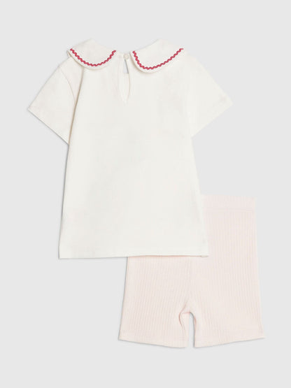 River Island Pink Abbie Rosie Dilly Dally Collar T-Shirt & Cycle Shorts Set image 2