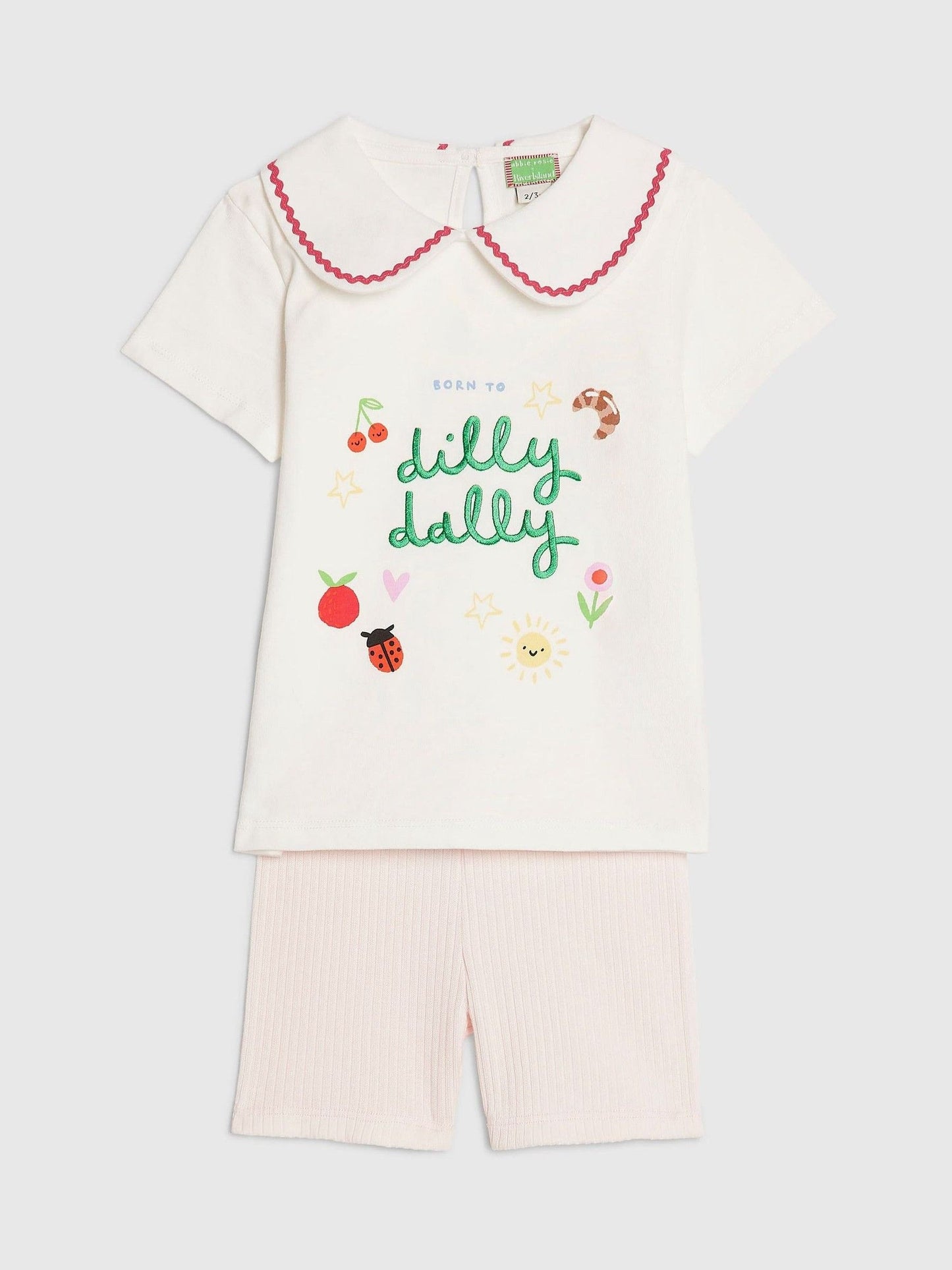 River Island Pink Abbie Rosie Dilly Dally Collar T-Shirt & Cycle Shorts Set image 4