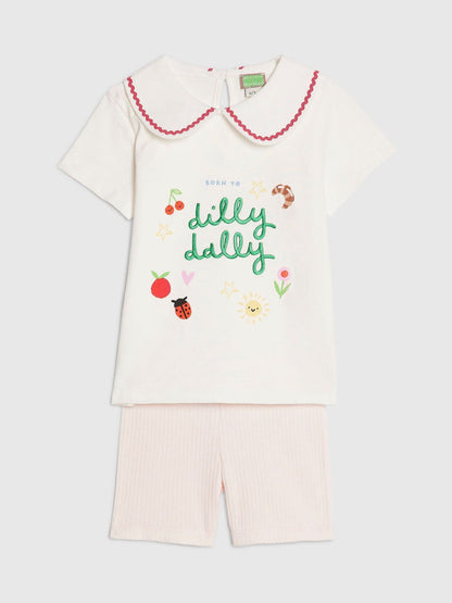 River Island Pink Abbie Rosie Dilly Dally Collar T-Shirt & Cycle Shorts Set image 4