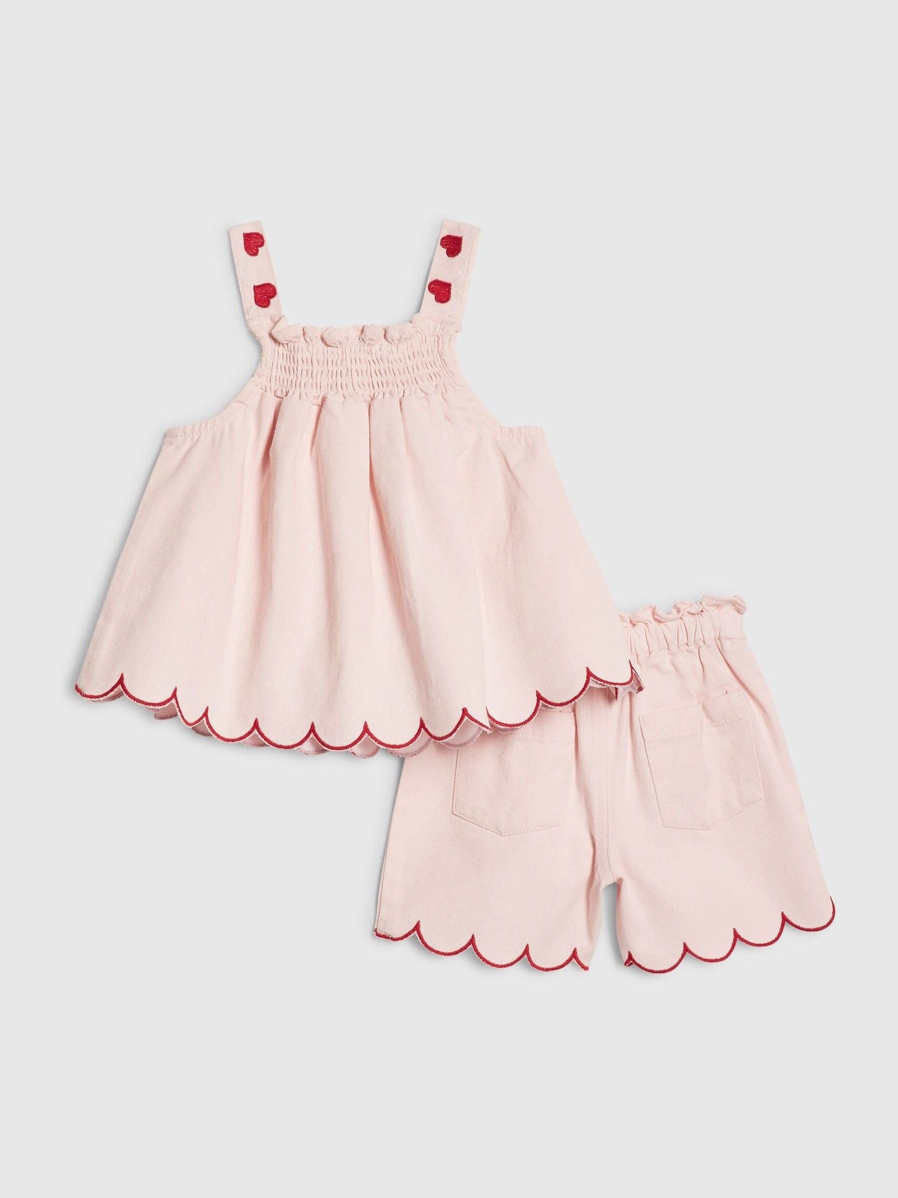 Dsiney Kidz - River Island Pink Denim Heart Frill Top & Shorts Set image 2