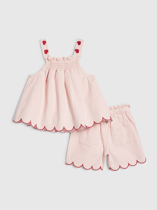 Dsiney Kidz - River Island Pink Denim Heart Frill Top & Shorts Set image 2