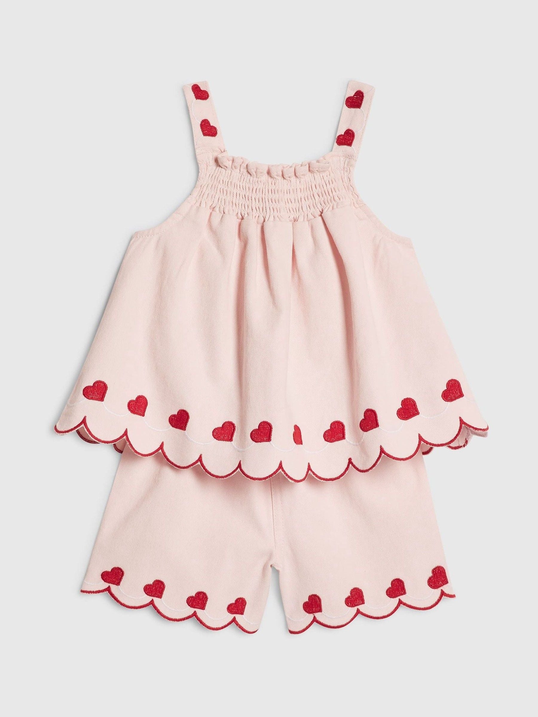 Dsiney Kidz - River Island Pink Denim Heart Frill Top & Shorts Set image 5