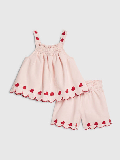 Dsiney Kidz - River Island Pink Denim Heart Frill Top & Shorts Set image 1