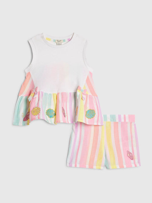 Dsiney Kidz - River Island White Stripe Frill Top & Shorts Set image 1