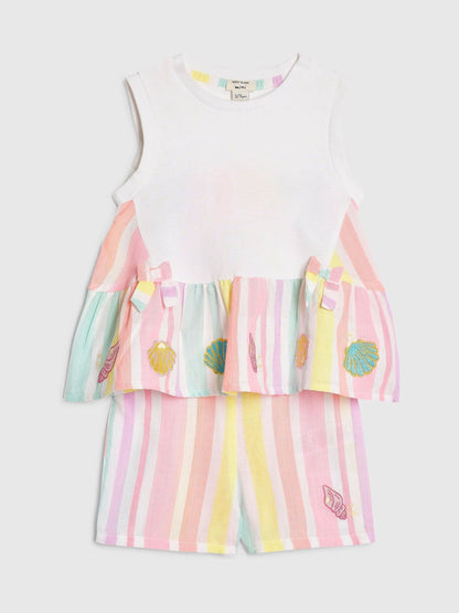River Island White Stripe Frill Top & Shorts Set image 3