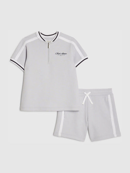 River Island Grey Slim Fit Baseball Polo & Shorts Set image 1