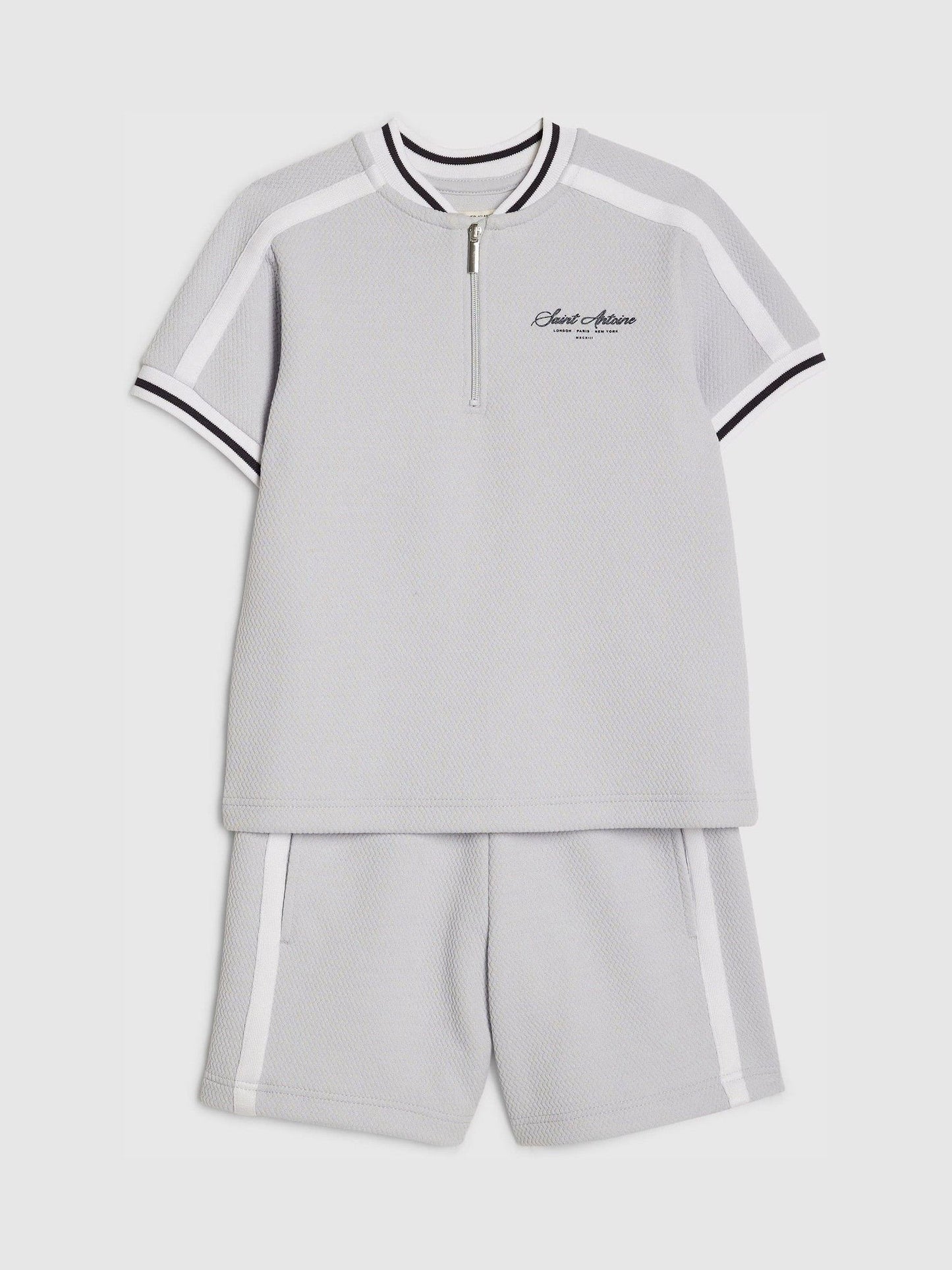 River Island Grey Slim Fit Baseball Polo & Shorts Set image 3