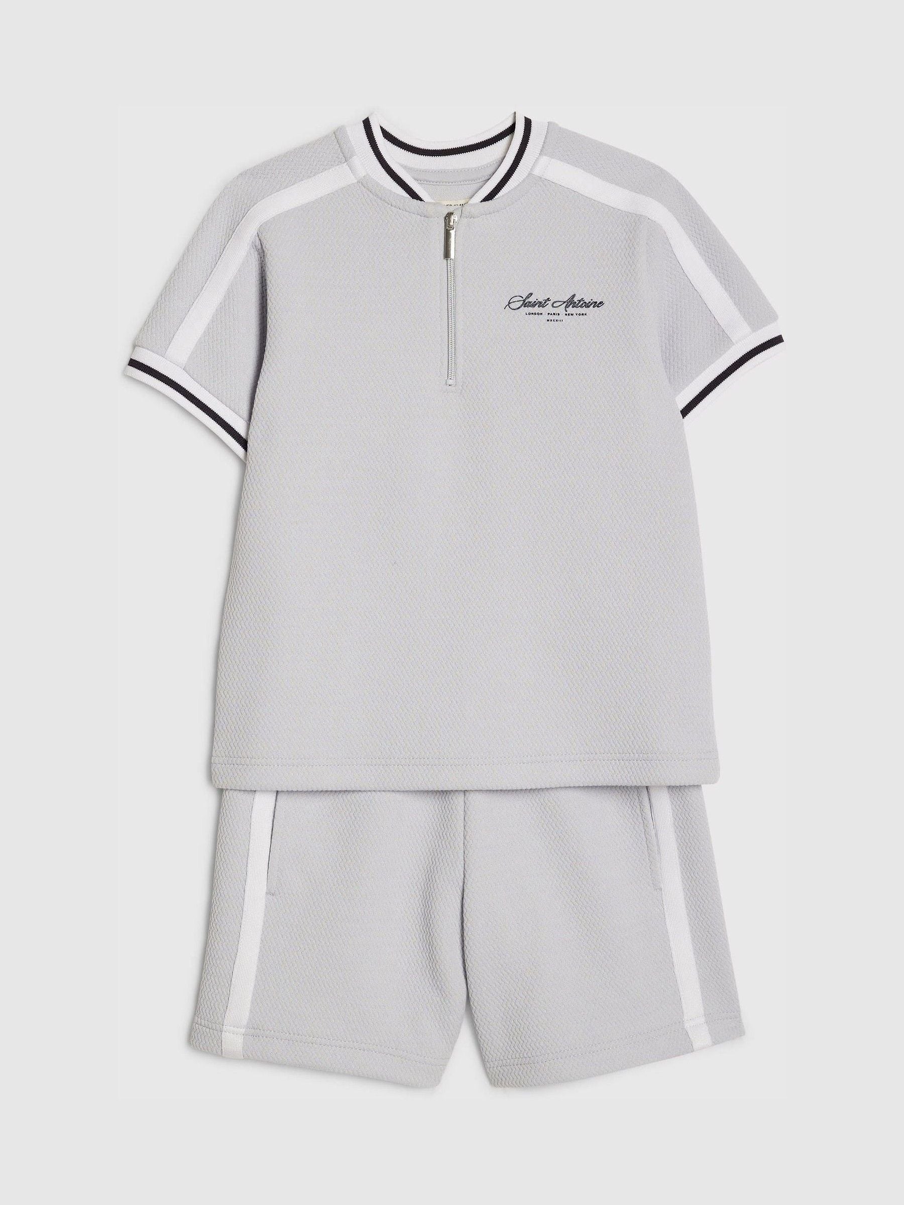 River Island Grey Slim Fit Baseball Polo & Shorts Set image 3