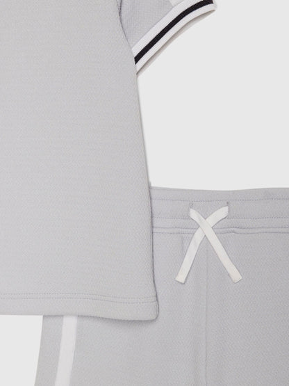 River Island Grey Slim Fit Baseball Polo & Shorts Set image 5