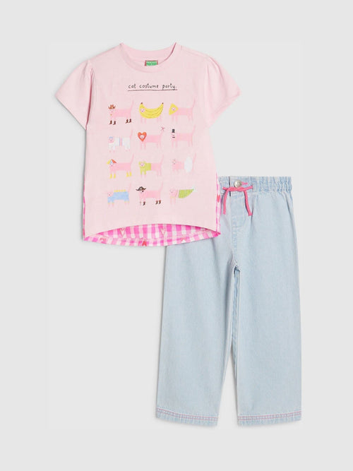 Dsiney Kidz - River Island Pink Abbie Rosie Cat Top & Pull On Joggers Set image 1