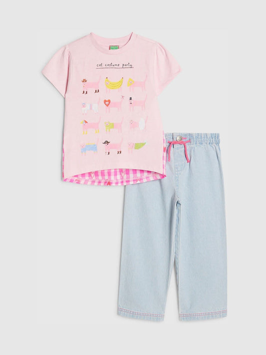 River Island Pink Abbie Rosie Cat Top & Pull On Joggers Set image 1