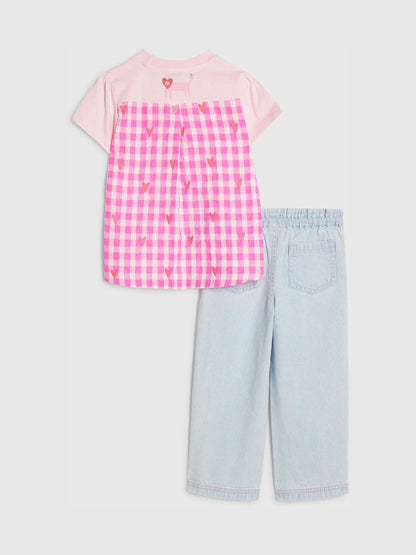 River Island Pink Abbie Rosie Cat Top & Pull On Joggers Set image 2