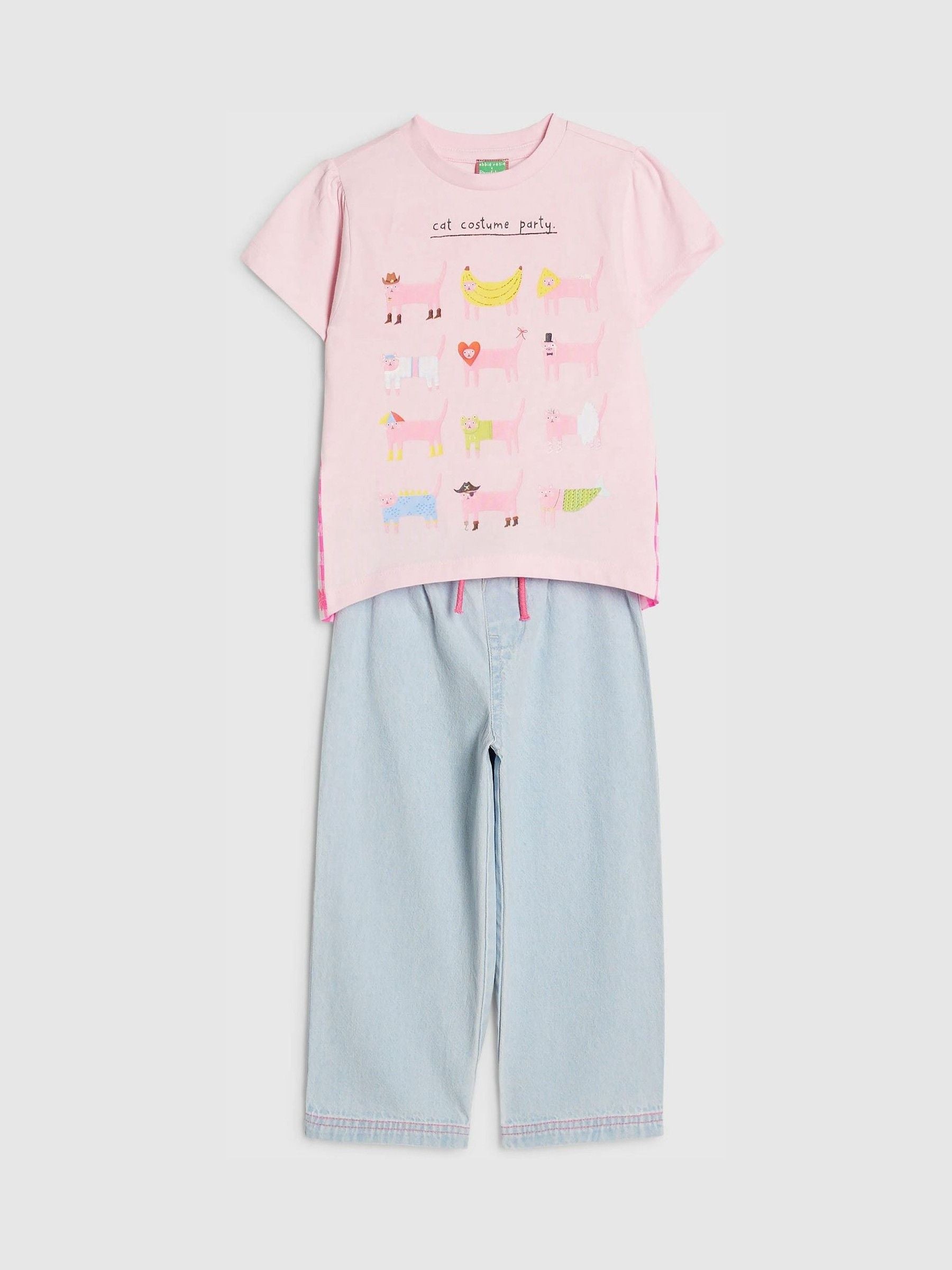 River Island Pink Abbie Rosie Cat Top & Pull On Joggers Set image 3